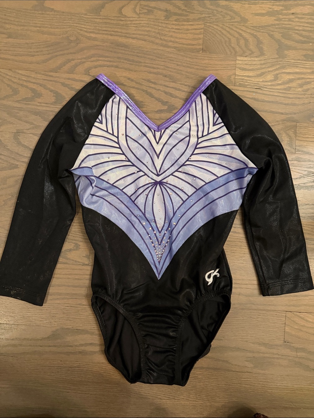 GK Black and Purple Long Sleeve Girls Gymnastics Leotard Kids Large